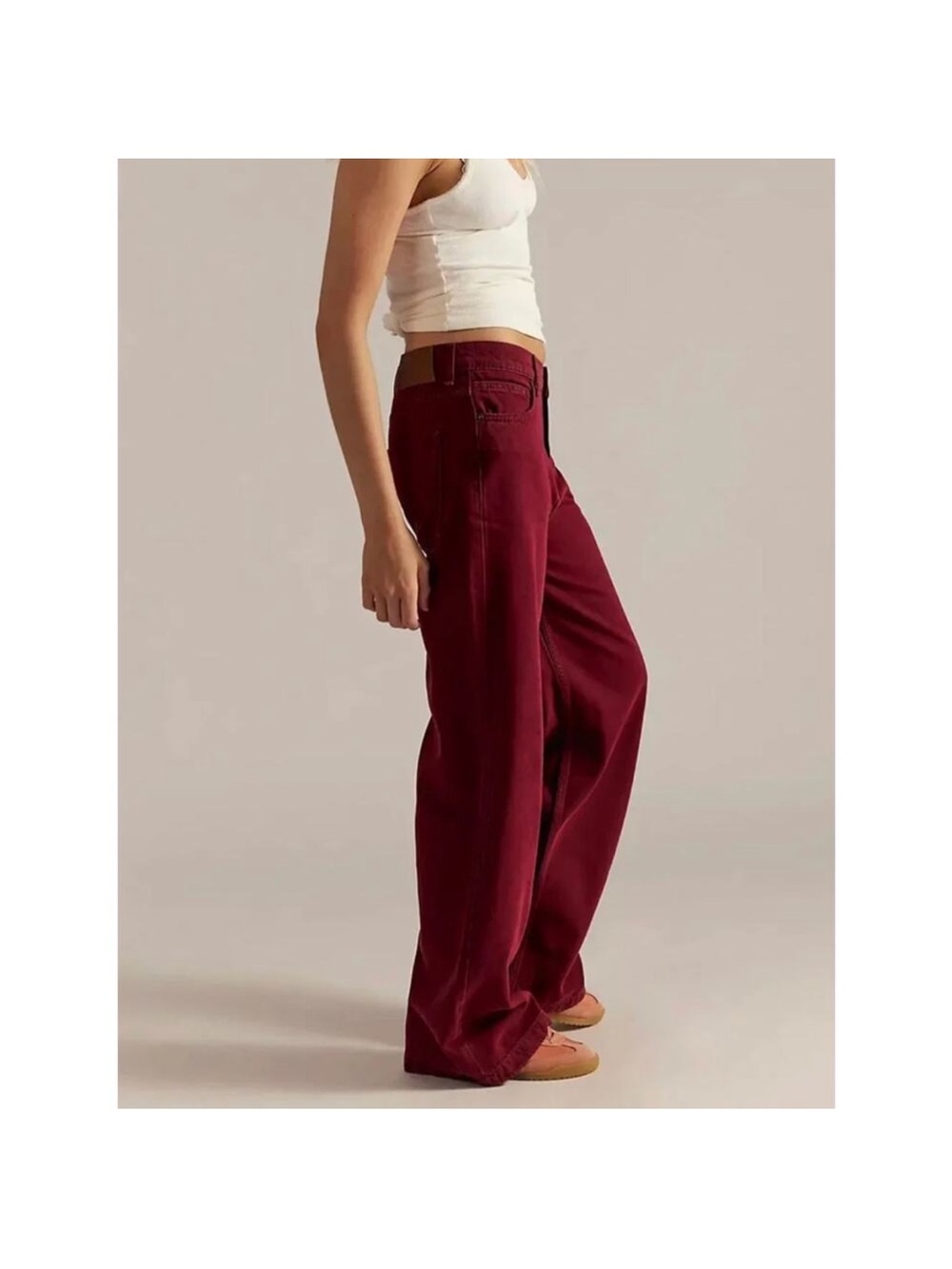 We The Free The Stride Jeans 33 Burgundy Red Straight Wide Leg Free People - Picture 2 of 4